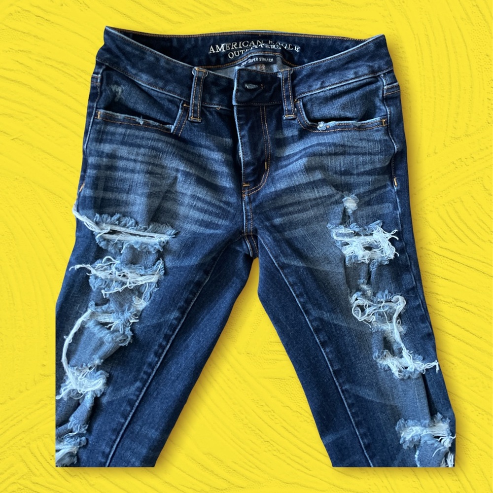 American Eagle Outfitters Blue Jeggings with Distressed Details